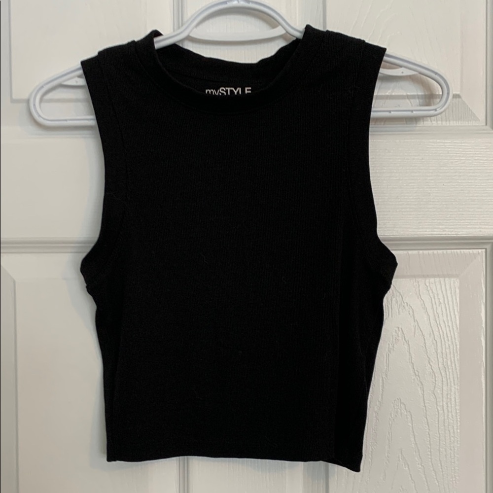 MySTYLE Black High Back Tank Muscle Tee Crop Fitted Sleeveless Top